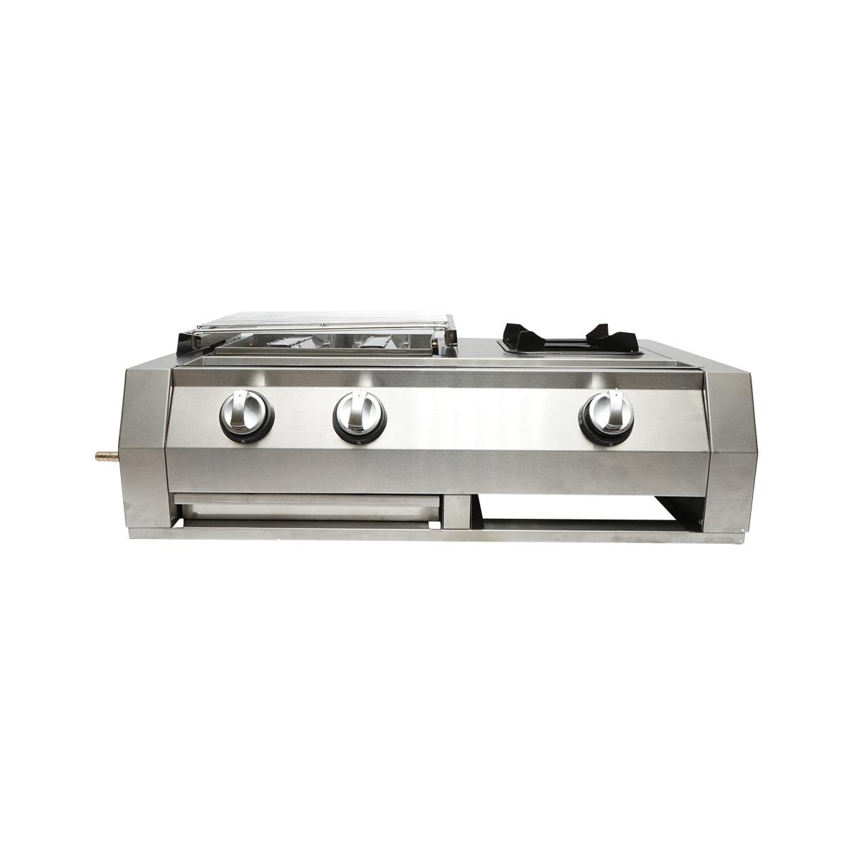 Gratar camping cu grill 2 arzatoare si 1 zona de gatit 676x400x185mm