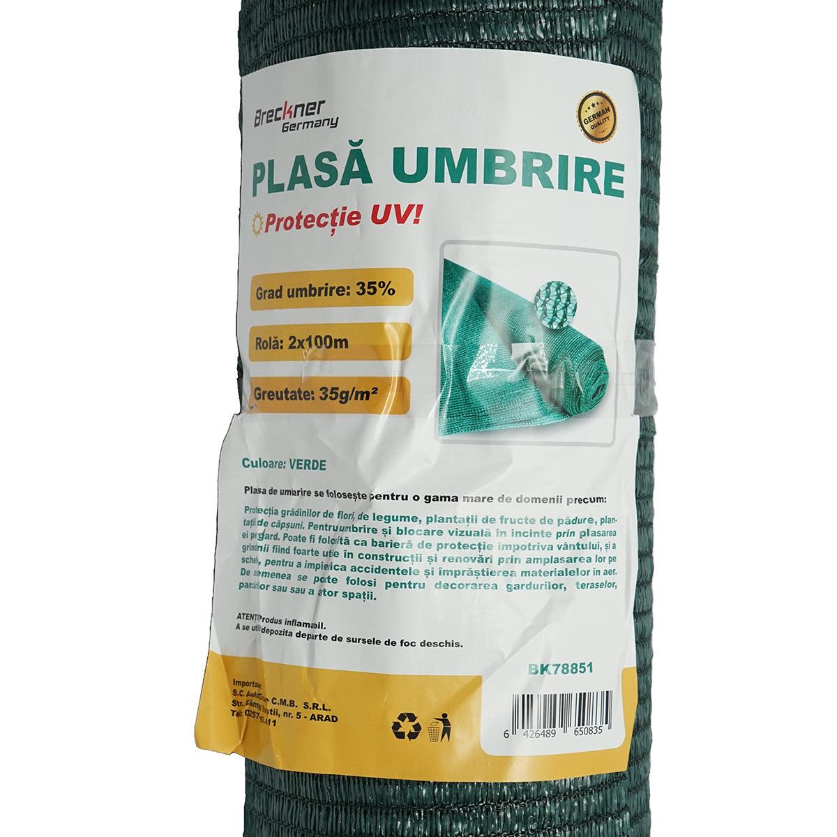 Plasa umbrire 35% latime 2M si lungime 100M verde din polietilena cu protectie UV