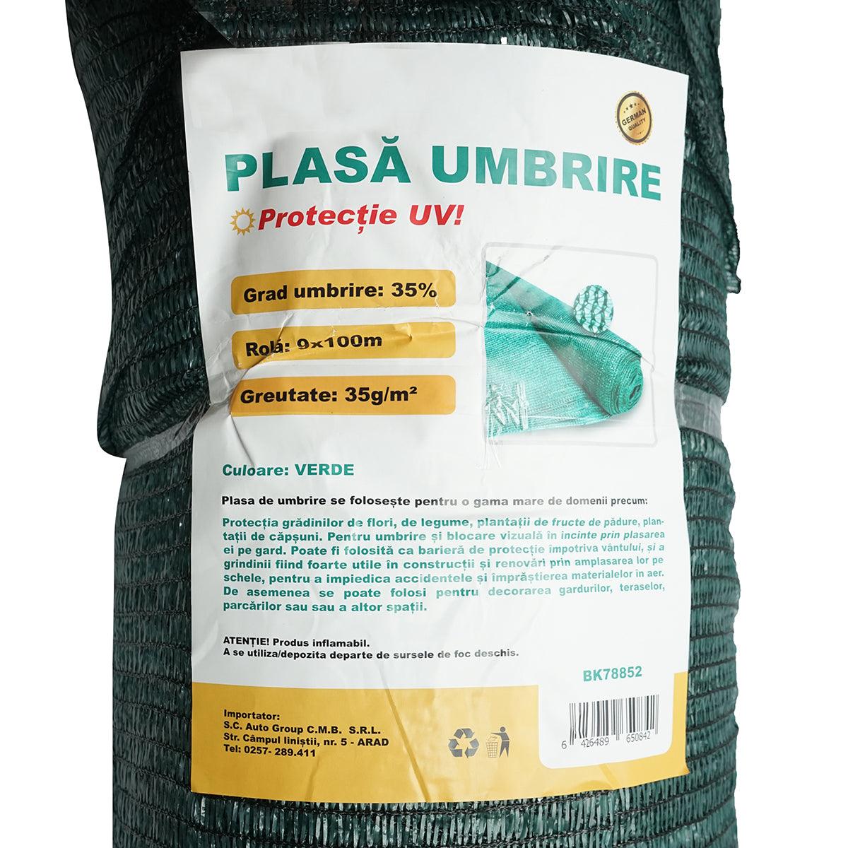 Plasa umbrire 35% latime 9M si lungime 100M verde din polietilena cu protectie UV