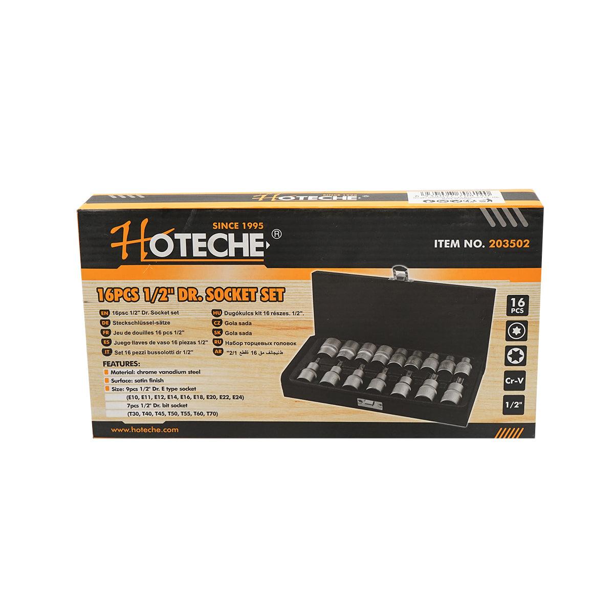 Trusa chei tubulare E10-E24/T30-T70 16 buc. cu profil torx interior si exterior pentru clichet 1/2 Hoteche