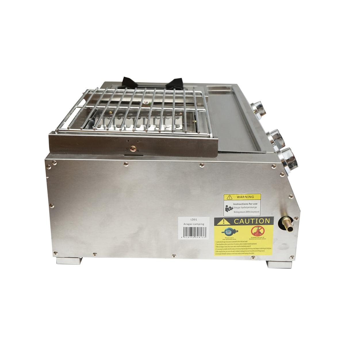 Gratar camping cu grill 2 arzatoare si 1 zona de gatit 676x400x185mm