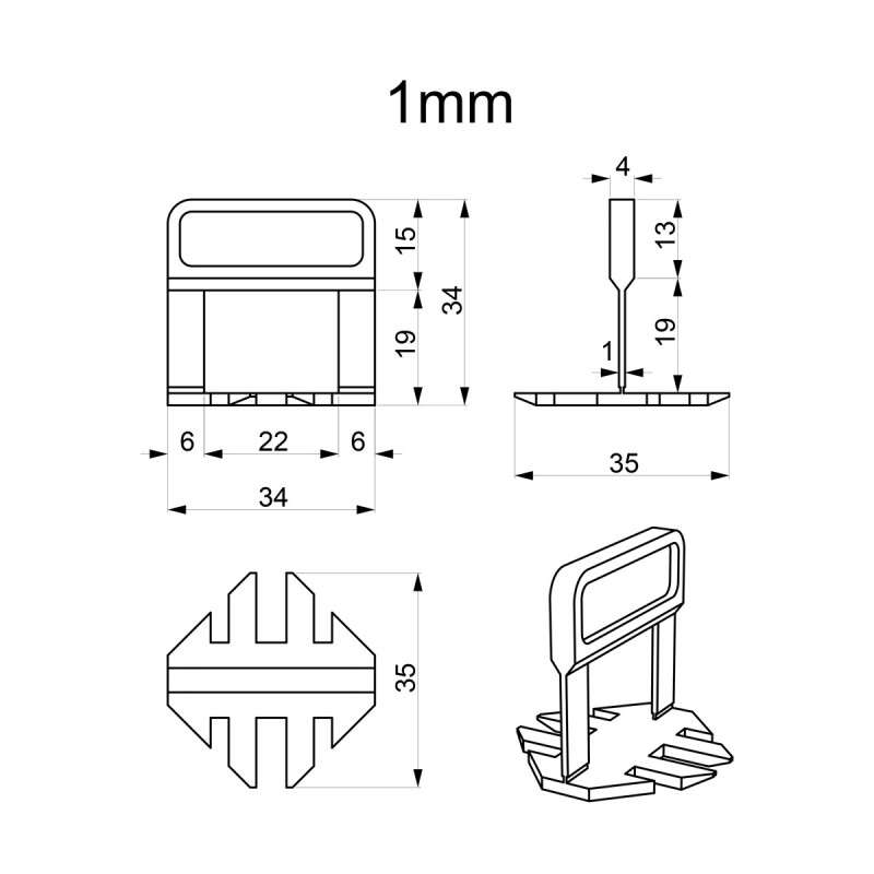 Distantiere pentru nivelare si aliniere a placilor ceramice, 100 buc, 1 mm, Beorol