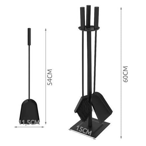 Set accesorii semineu, suport cu 3 piese, otel, negru, 54 cm