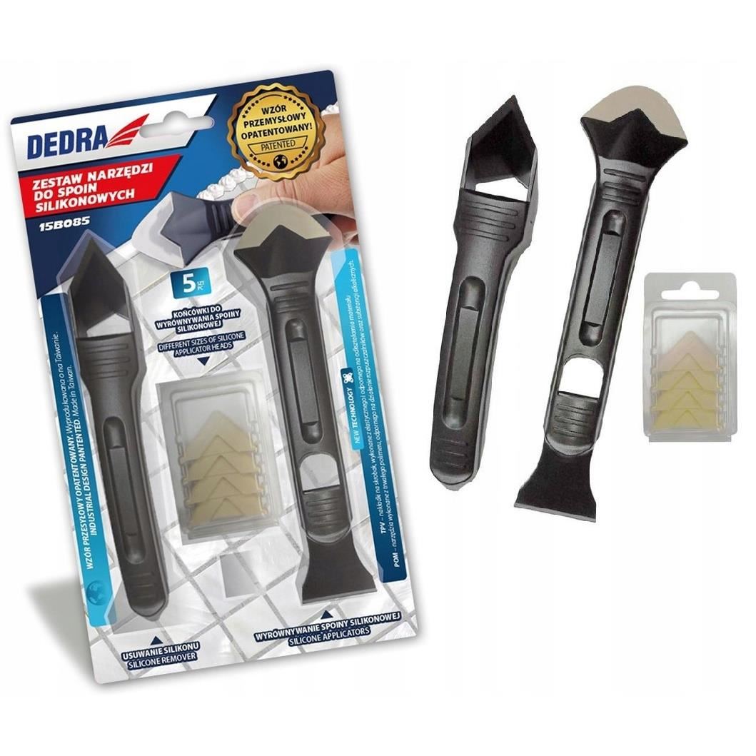 Set razuitor si spatula intins, pentru silicon, 2 buc, 5 varfuri, Dedra