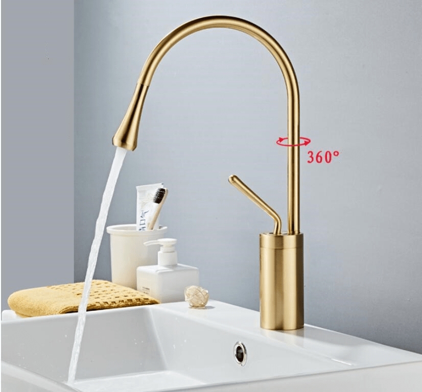 Baterie baie, inalta,auriu, cu monocomanda si pipa flexibila 360 grade, 1264