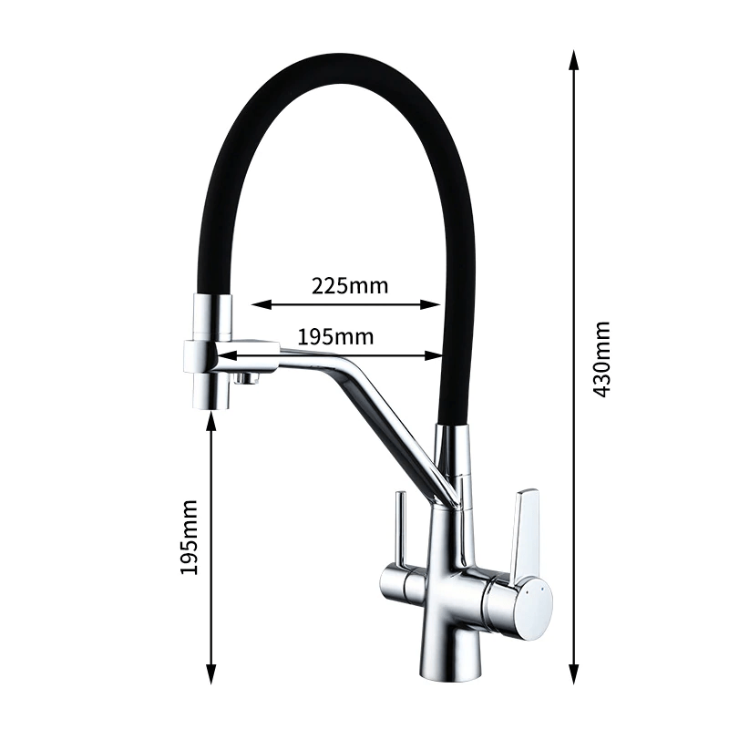 Baterie bucatarie cu 3 cai pentru filtru de purificare, argintiu cu negru