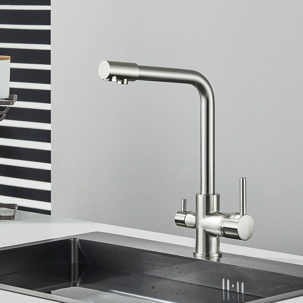 Baterie bucatarie cu 3 cai pentru filtru de purificare, argintiu nichelat (semi-lucios)
