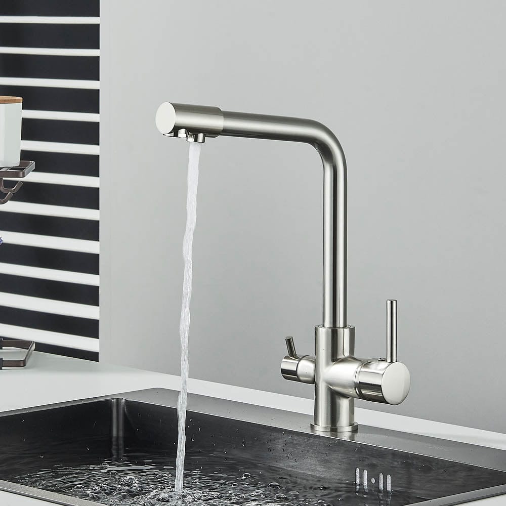 Baterie bucatarie cu 3 cai pentru filtru de purificare, argintiu nichelat (semi-lucios)