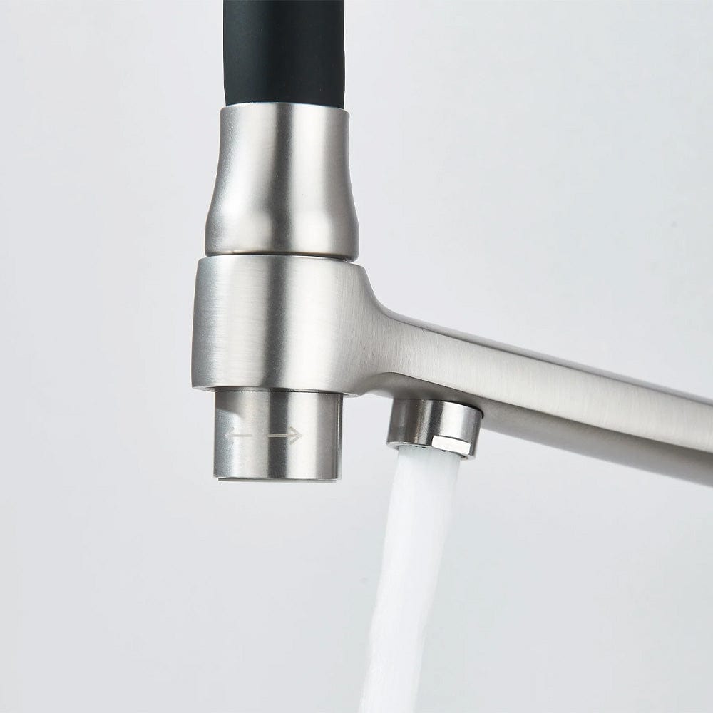 Baterie bucatarie cu 3 cai pentru filtru de purificare si 2 functii de curgere a apei, argintiu/negru