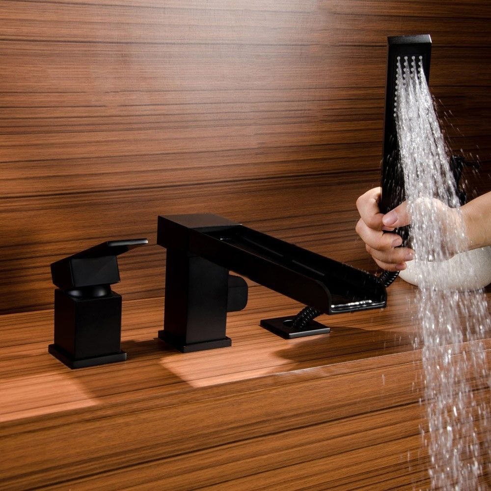 Baterie de cada, cu cascada si dus de mana Zuver Plate, neagra