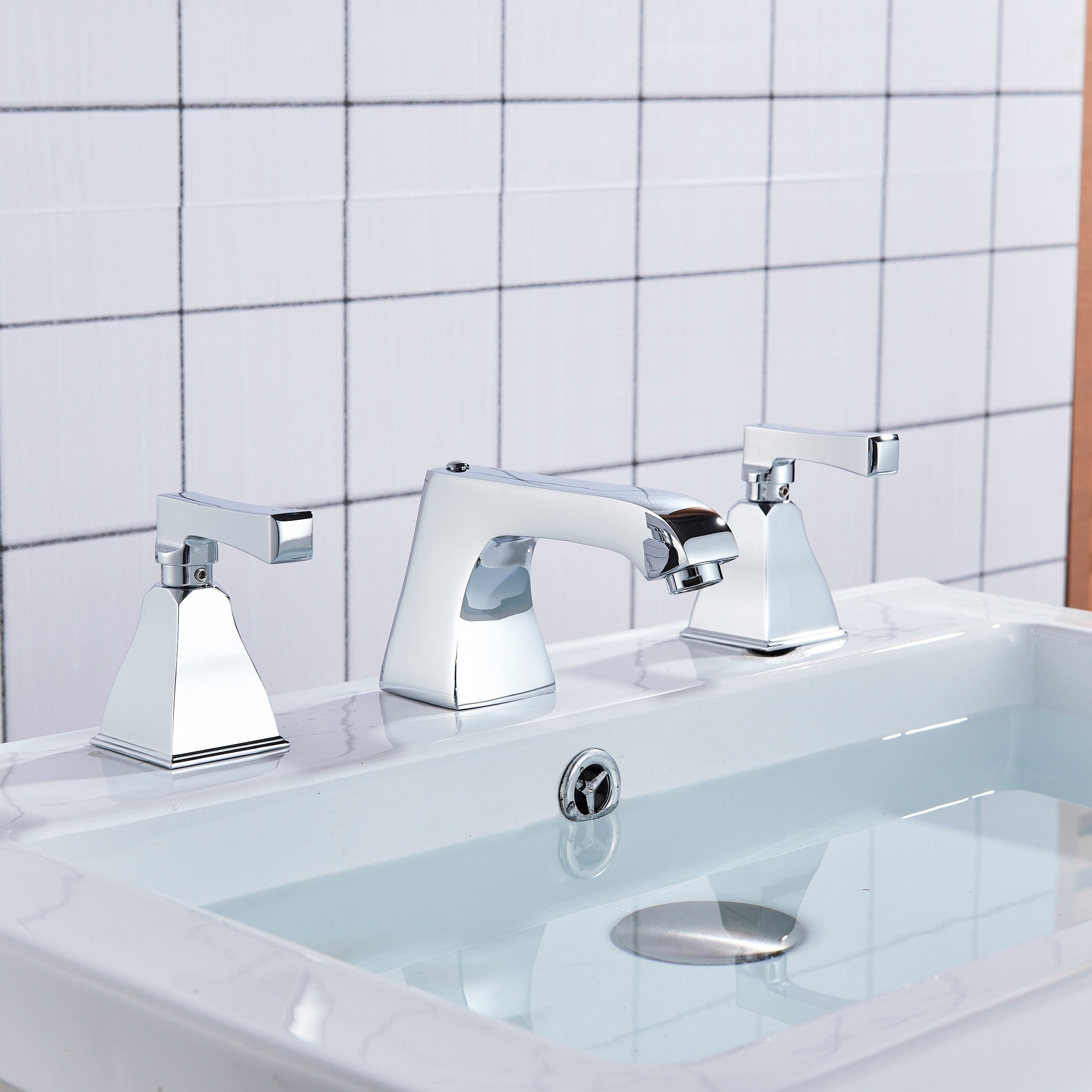 Baterie de lavoar cu design minimalist, doua manere, argintiu cromat
