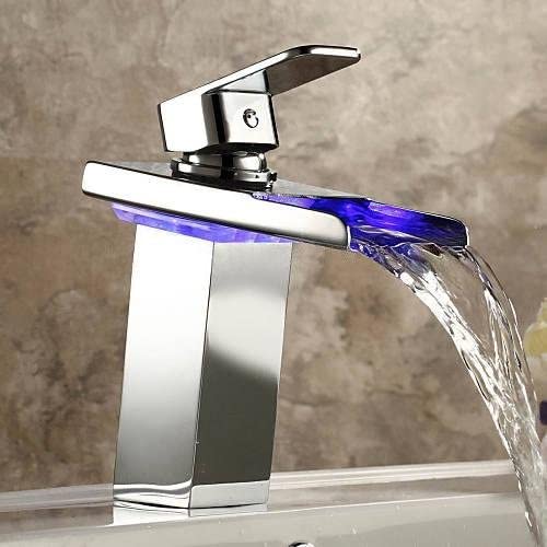 Baterie lavoar cu LED, tip cascada, argintiu cromat