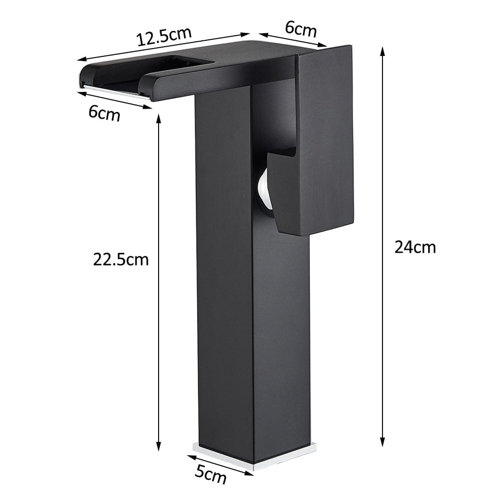 Baterie lavoar cu led, tip cascada, negru mat