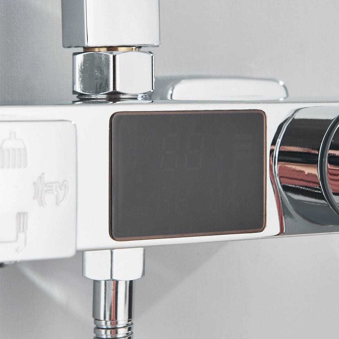 Coloana Dus cu termostat si afisaj de temperatura, cu efect de ploaie, 5 functii de curgere, argintiu