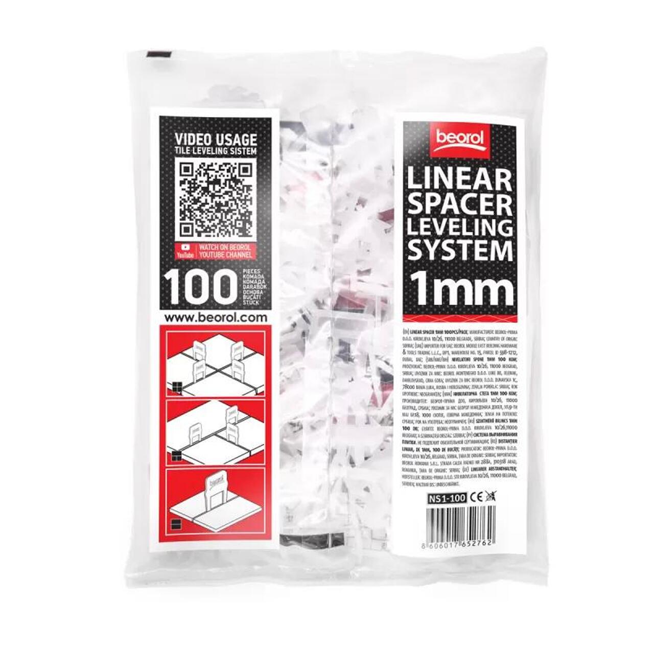 Distantiere pentru nivelare si aliniere a placilor ceramice, 100 buc, 1 mm, Beorol