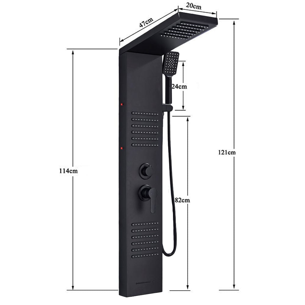 Panel de Dus cu efect de ploaie si jeturi cu masaj, sistem LED, culoare: negru mat, cod: 1554