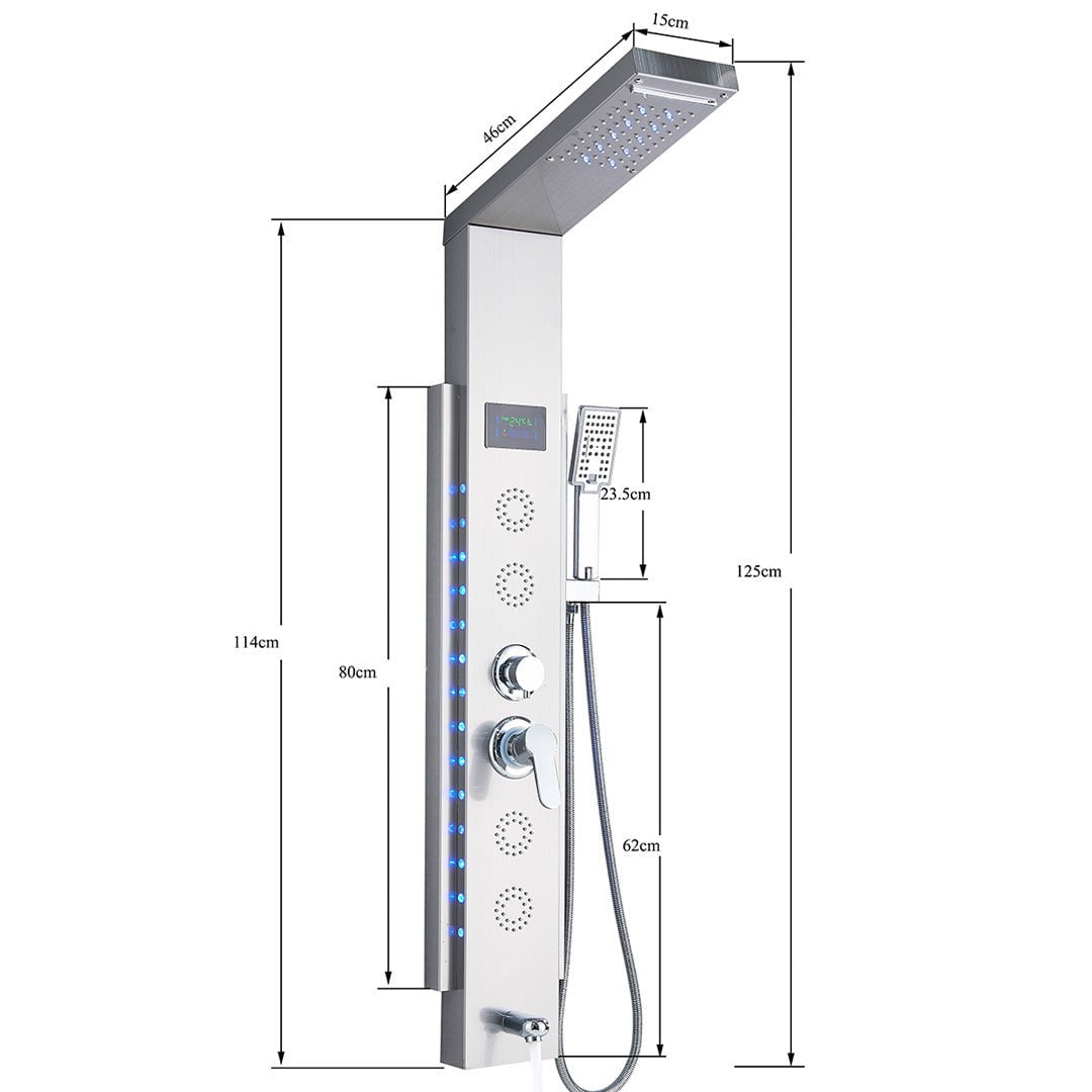 Panel de dus cu LED, cu efect de ploaie, argintiu