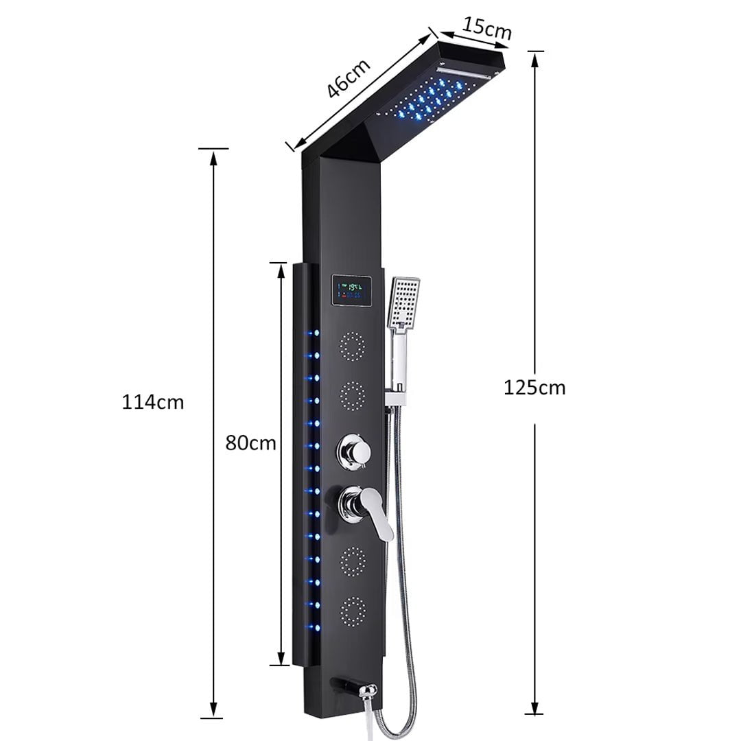 Panel de dus cu LED, cu efect de ploaie, negru,  cod 1442