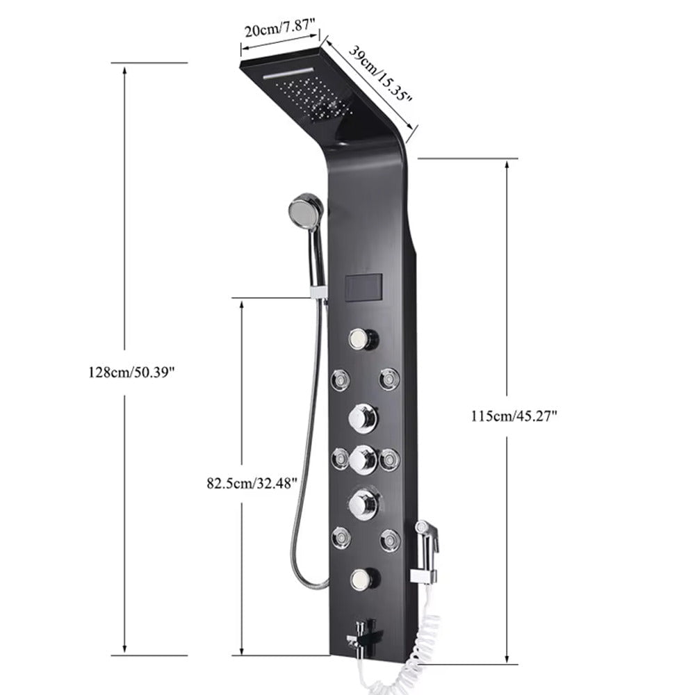 Panel de Dus cu LED, efect de ploaie si jeturi cu masaj, argintiu