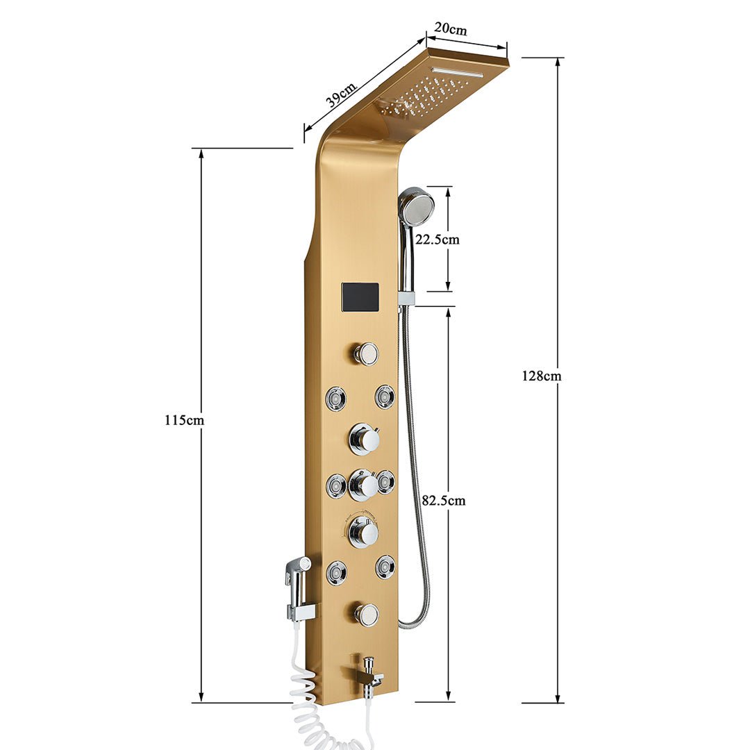 Panel dus, model auriu cu pipa, afisaj digital, dus bideu, LED si functii SPA, 128 cm