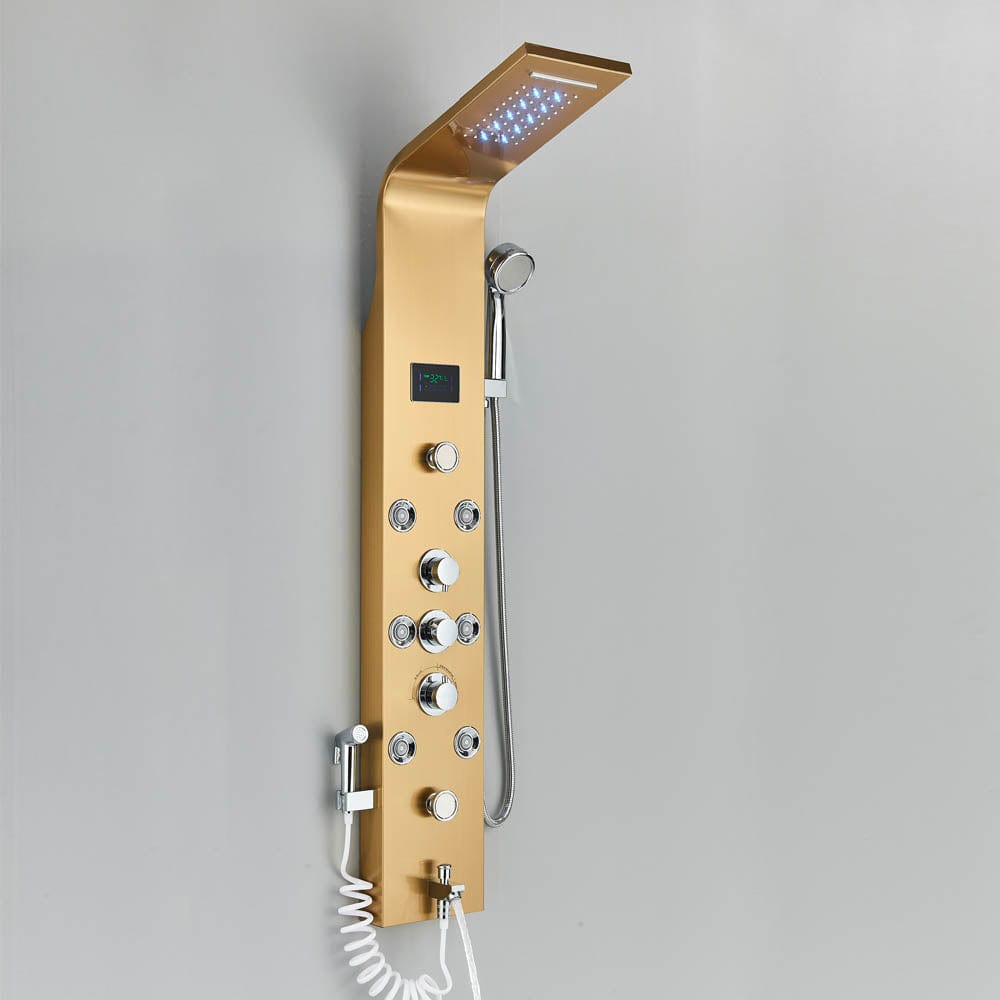 Panel dus, model auriu cu pipa, afisaj digital, dus bideu, LED si functii SPA, 128 cm