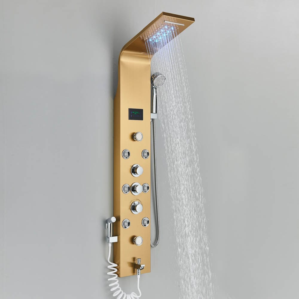 Panel dus, model auriu cu pipa, afisaj digital, dus bideu, LED si functii SPA, 128 cm
