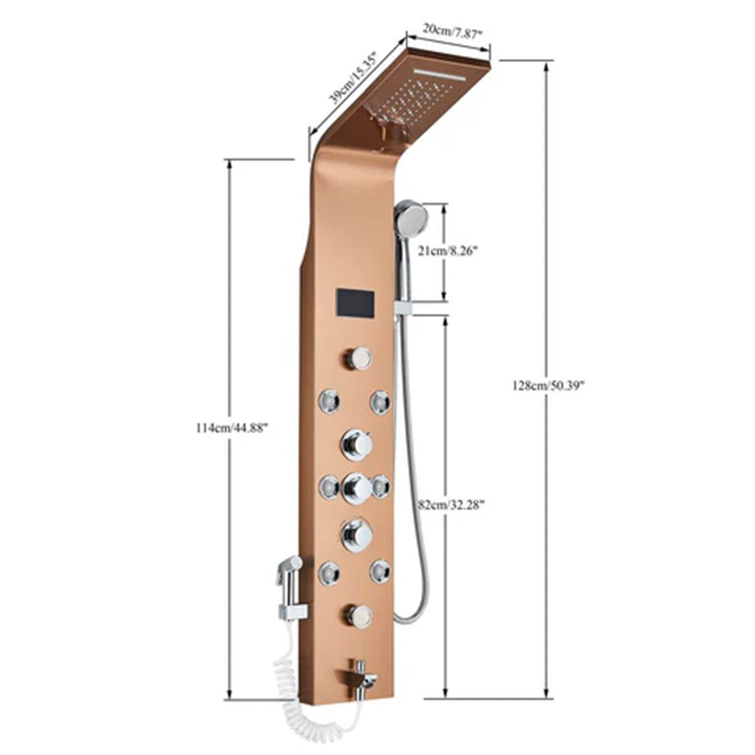 Panel dus, model auriu rose cu pipa, afisaj digital, dus bideu, LED si functii SPA, 128 cm