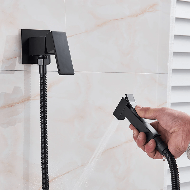 Robinet tip dus intim pentru bideu sau wc cu doua intrari, negru mat