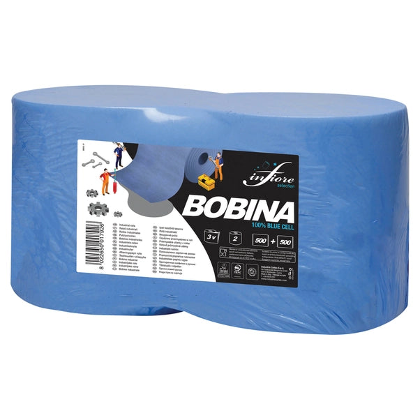 Rola Prosop de Hartie Industriala Albastra Infiore, 3 Straturi, 500 Foi/Rola, 2 Role/Set