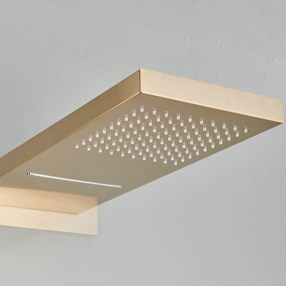 Set de dus cu para tip cascada, cu termostat, auriu mat,  3 functii de curgere a apei