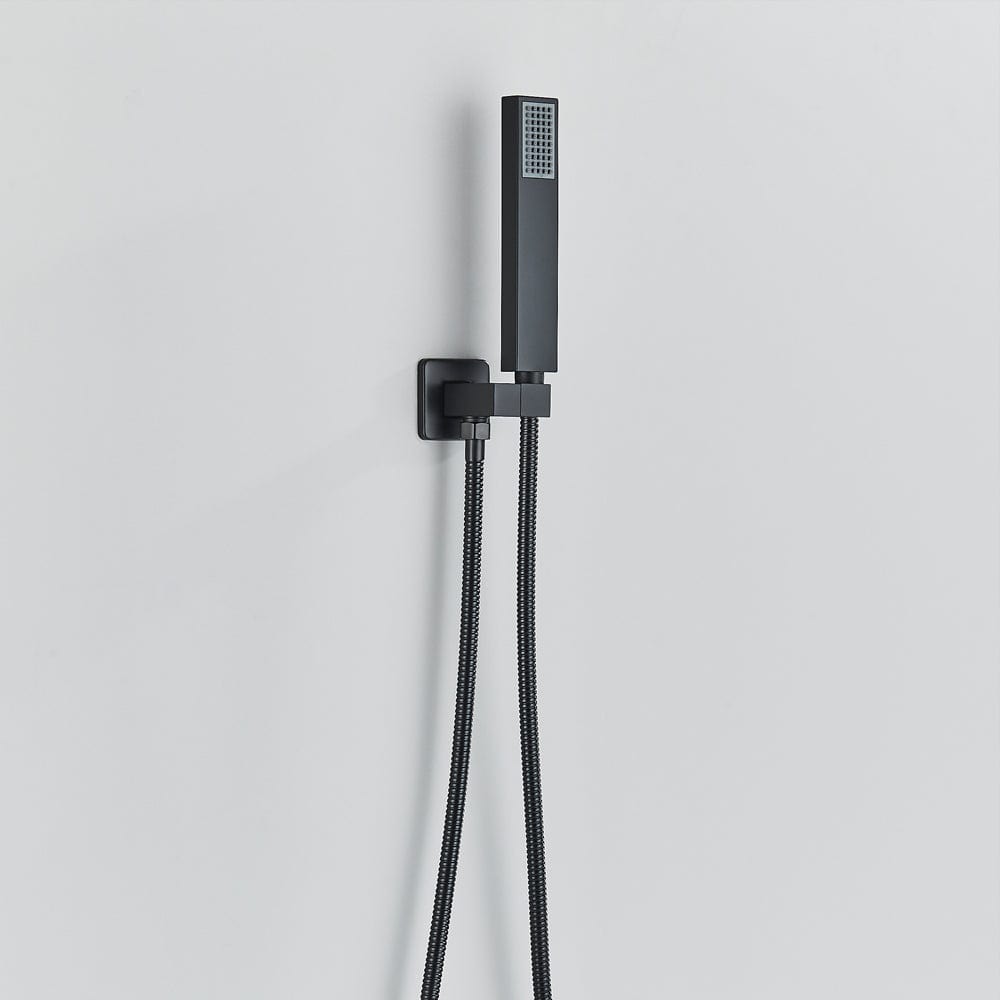 Set de dus cu para tip cascada cu termostat, negru mat, cu 3 functii de curgere a apei