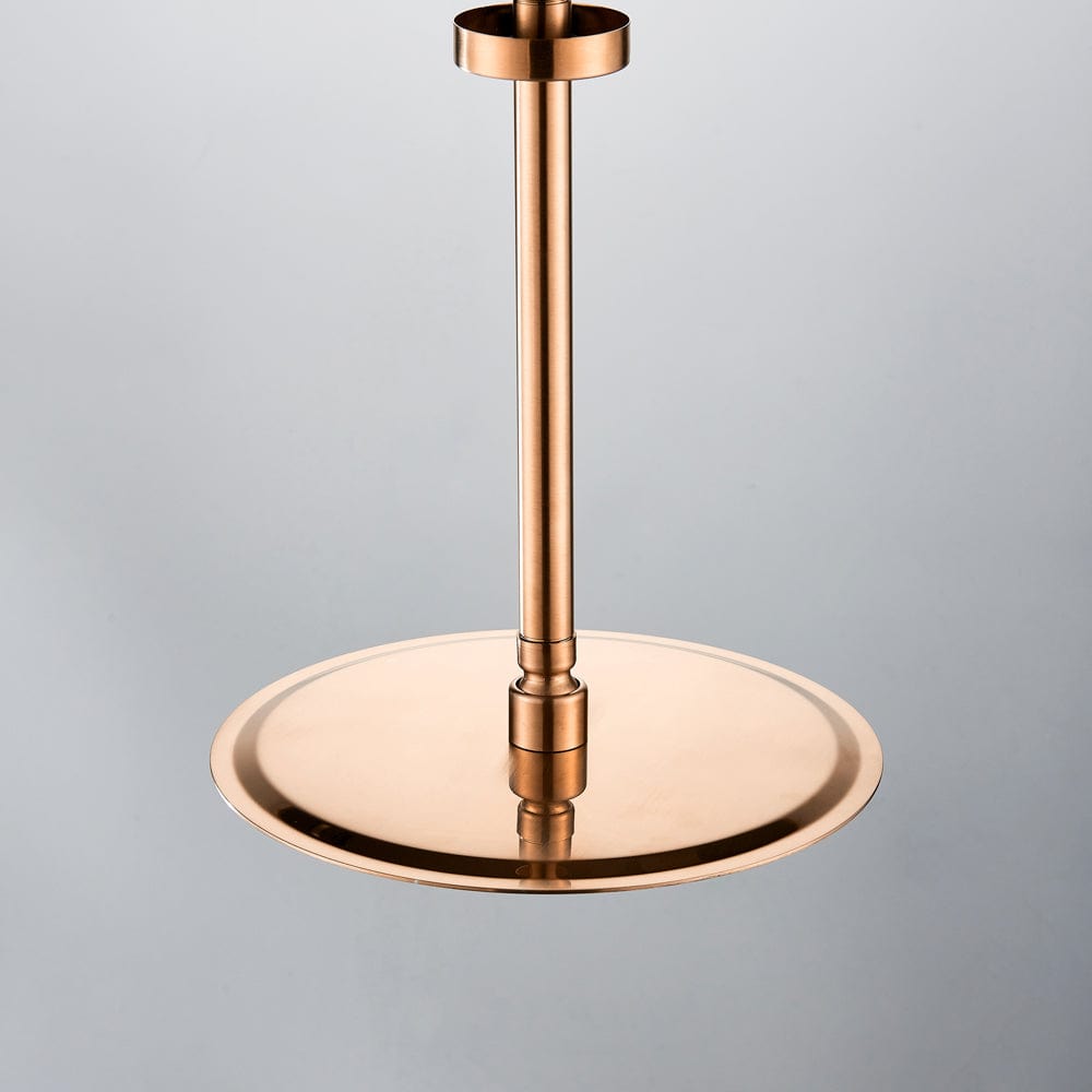 Set de dus Rose Gold cu montaj in tavan, 3 functii de curgere, para rotunda tip ploaie 25 cm