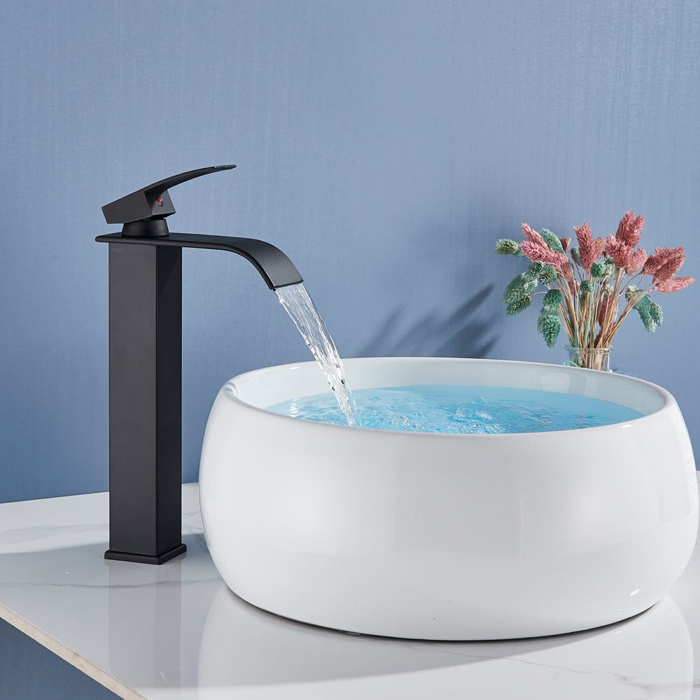 Set dus cu para tip cascada cu termostat, negru mat, cu 3 functii  + Baterie lavoar Milly1509