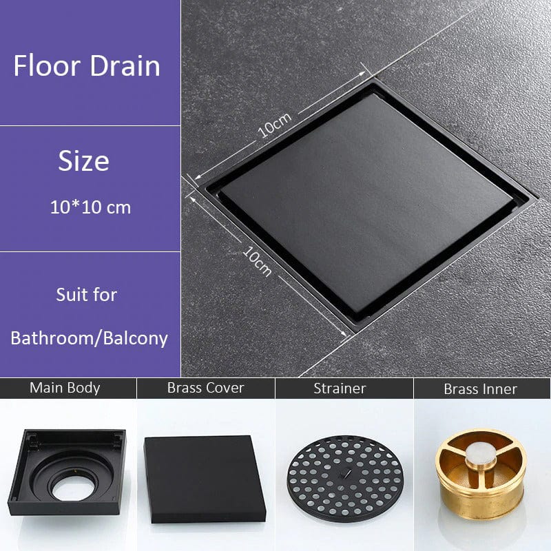 Sifon de pardoseala antimiros, cu iesire verticala, diametru ramă 100 mm, diametru scurgere 38 mm, doua fețe, negru mat sau suport fixare placa gresie