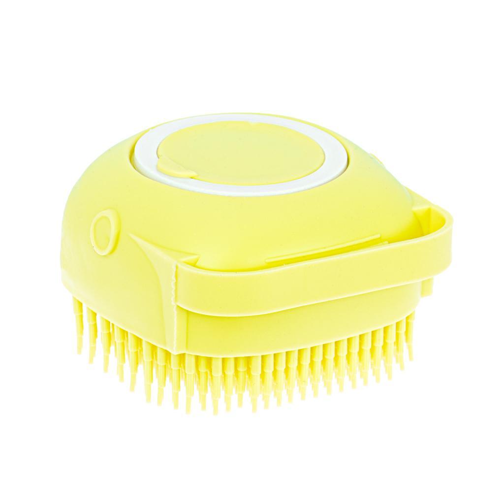 Perie din silicon cu dozator de sampon pentru spalare caini sau pisici, 7,5 x 7,5 cm, culoare galben